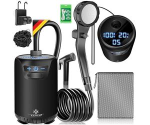 KESSER® Douche mobile de camping avec pompe et batterie rechargeable 8000 mAh | Kit de douche de camping avec pommeau de douche réglable, tuyau de 2 m, pistolet pulvérisateur et support