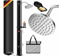 KESSER Douche solaire de 35 litres pour jardin, eau chaude max 60 °C, douche de piscine sans raccordement électrique, pommeau de douche pluie, robinet, raccord de tuyau, avec plateau, couvercle et
