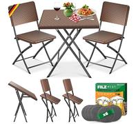KESSER® Ensemble de bistrot 3 pièces pour balcon avec 2 chaises, meubles de balcon résistants aux intempéries et aux UV, ensemble de meubles de balcon pliables, acier revêtu et aspect rotin, ensemble