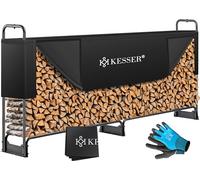 KESSER® Étagère à Bois de Cheminée en Métal - Extérieure, Cadre en Acier + Couverture & Gants - Abri de Chauffage 300kg - 260x36x117cm