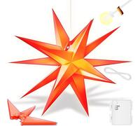 KESSER Étoile de l'Avent lumineuse 3D de 35 cm à LED avec minuterie pour l'intérieur et l'extérieur - Rouge - Lumière blanche chaude