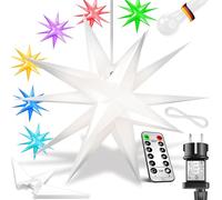 KESSER Étoile de Noël lumineuse 3D de 60 cm - Avec télécommande - Mode de changement de couleur - Minuterie pour l'intérieur et l'extérieur - Étoile de l'Avent lumineuse à suspendre - Multicolore
