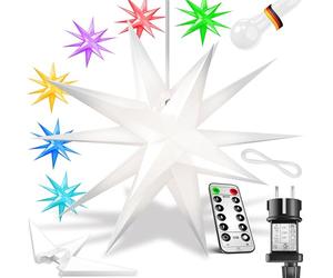 KESSER® Étoile lumineuse 3D 45 cm, Étoile de Noël à LED avec minuterie pour l'intérieur et l'extérieur, Étoile de l'Avent Étoile suspendue éclairée + lumière blanche chaude