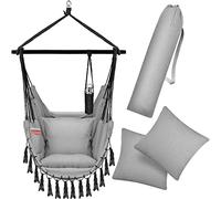KESSER® Fauteuil Suspendu avec 2 Coussins, Porte-gobelet et Rangement pour Livres | Fauteuil Suspendu Safari XXL pour Adultes et Enfants | Hamac d'une Charge Maximum de 150 kg | Gris