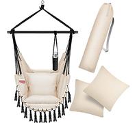 KESSER® Fauteuil Suspendu avec 2 Coussins, Porte-gobelet et Rangement pour Livres | Fauteuil Suspendu Safari XXL pour Adultes et Enfants | Hamac d'une Charge Maximum de 150 kg | Beige
