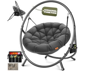 KESSER Fauteuil suspendu avec cadre Bali, balançoire suspendue jusqu'à 150 kg, pour intérieur et extérieur, coussin et poche latérale, panier suspendu, structure en acier et rembourrage en mousse