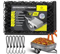 KESSER® Filet de remorque 1,5 x 2,7 m à mailles fines avec corde de serrage, cordon en maille et renfort des bords de 8 mm pour sécuriser le chargement, filet de sécurité, marquage d'angle, crochets
