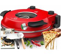 KESSER® Four à pizza électrique 1200 W, plaque ignifuge en pierre, minuteur, 32 cm, 5 niveaux de chauffage, fenêtre de visualisation, roulette à pizza