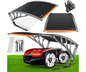 KESSER® Garage pour tondeuse robot - Toit pour tondeuse à gazon - Résistant aux intempéries - Avec gants et kit de brosse - Dimensions : 82 x 103 x 47 cm - Noir/orange