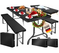 KESSER® Garniture de tente chapiteau 3 pièces Ensemble Table & 2x Banc | Table de buffet pour l'intérieur & l'extérieur Garniture de jardin pliante 183x76x74cm en plastique Table pliante aspect rotin