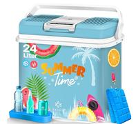 KESSER® Glacière électrique de 24 litres - Refroidit et chauffe - Avec 2 accumulateurs de froid 12 V et 230 V - Mini réfrigérateur - Pour voiture et camping - Classe d'efficacité énergétique E