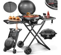 KESSER Gril électrique 2 en 1 2400 W barbecue sur pied pliable avec couvercle et thermomètre noir