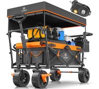 KESSER® GT9000 Chariot de transport pliable avec toit - Charge maximale : 150 kg - Avec roues en caoutchouc dur et freins de stationnement (avant et arrière) - Avec serrure, couverture, intempéries et