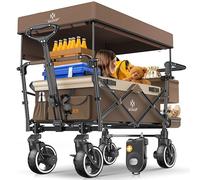KESSER® GTS-9100 Chariot de transport pliable avec toit, 2 systèmes de harnais à 3 points, roues 360°, pneus pleins en caoutchouc, extension intérieure, frein avant et arrière, sac de transport, brun