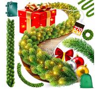 KESSER® Guirlande de Noël LED 2,7 m de long | dense + minuterie - Vert de sapin naturel - comme du vrai - IP 44 Guirlande pour intérieur et extérieur - Escaliers, porte, balcon, décoration de Noël