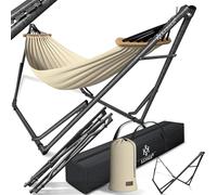 KESSER® Hamac Vill avec armature métal pliable réglable, cadre stable intérieur extérieur, sacs transport camping jardin piscine balcon terrasse, beige