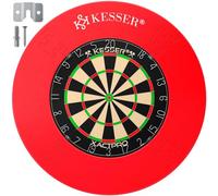 KESSER® Jeu de fléchettes pour pointes en acier, avec cible en liège, 9 fléchettes à pointe métallique, 21 ailettes Pro et accessoires, matériel de montage inclus