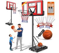 KESSER Kit de panier de basket mobile réglable en hauteur de 160 à 210 cm avec roulettes, planche à dos, ballon de basket, pompe et 2 filets, installation de basket-ball intérieur et extérieur, pour