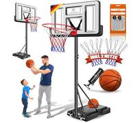 KESSER Kit de panier de basket mobile réglable en hauteur de 160 à 210 cm avec roulettes, planche à dos, ballon de basket, pompe et 2 filets, installation de basket-ball intérieure et extérieure, pour
