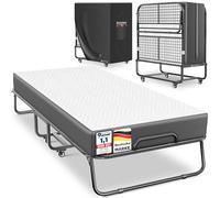 KESSER® Lit d'appoint pliable 200 x 90 cm avec matelas en mousse à mémoire de forme et roulettes - Lit de voyage pliable avec cadre en métal pour adulte - Charge maximale : 250 kg - Lit en métal avec
