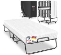 KESSER® Lit d'appoint pliable 200 x 90 cm avec matelas en mousse à mémoire de forme et roulettes - Lit de voyage pliable avec cadre en métal pour adulte - Charge maximale : 250 kg - Lit en métal avec