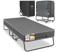 KESSER® Lit d'appoint pliable 200 x 90 cm avec matelas en mousse à mémoire de forme et roulettes - Lit de voyage pliable avec cadre en métal pour adulte - Charge maximale : 250 kg - Lit en métal avec