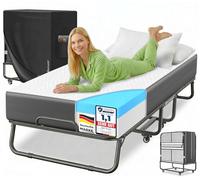 KESSER® Lit pliant 200 x 90 cm avec matelas en mousse à mémoire de forme et roulettes | Lit de voyage pliable avec cadre en métal pour adultes jusqu'à 250 kg | Lit en métal avec matelas en mousse et