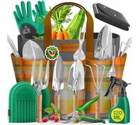 KESSER® Lot de 10 outils de jardinage avec poignées ergonomiques en bois avec sac étanche en tissu Oxford 600D, genouillères, tapis de plantation, vaporisateur, sécateur, gants pour le jardinage