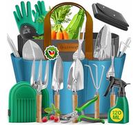 KESSER® Lot de 10 outils de jardinage avec poignées ergonomiques en bois avec sac étanche en tissu Oxford 600D, genouillères, tapis de plantation, vaporisateur, sécateur, gants pour le jardinage