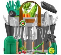 KESSER® Lot de 10 outils de jardinage avec poignées ergonomiques en bois avec sac étanche en tissu Oxford 600D, genouillères, tapis de plantation, vaporisateur, sécateur, gants pour le jardinage