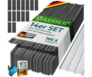 KESSER® Lot de 14 plaques profilées trapézoïdales - 110 cm x 46 cm = 7 m² - Tôle de toit pour abri de jardin - Plaques acier galvanisé 0,25 mm - Accessoires inclus