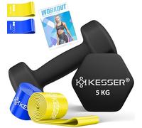 KESSER Lot de 2 haltères, 2 kg à 5 kg, courts, en néoprène, hexagones, pour la musculation, l'entraînement, le fitness, pour la maison, avec livret d'exercices, 2 bandes de fitness