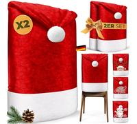 KESSER® Lot de 2 Housses de Chaise de Noël de qualité supérieure - Bonnet de Père Noël - Décoration de Noël pour chaises - Housse de Chaise au Design de Noël - Bonnet de Noël