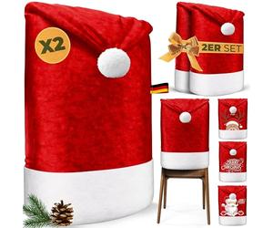 KESSER® Lot de 2 Housses de Chaise de Noël de qualité supérieure - Bonnet de Père Noël - Décoration de Noël pour chaises - Housse de Chaise au Design de Noël - Bonnet de Noël