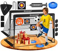 KESSER Lot de 2 portes de football pour enfants | Buts de football pliables en fibre de verre pour l'intérieur, l'extérieur et le jardin | avec sac de transport - 6 cônes + pompe - Noir