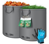 KESSER® Lot de 2 sacs de jardin de 500 l avec gants - 4 poignées autonomes - Stables, robustes et pliables - Sacs à feuilles coupées de pelouse - Sacs de jardin pour déchets de jardin, coupe verte