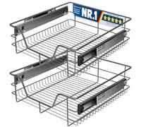 KESSER Lot de 2 tiroirs télescopiques, largeur d'armoire, 50 cm, chromé, en acier inoxydable, pour armoire de cuisine, anthracite