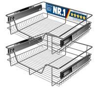 KESSER® Lot de 2 tiroirs télescopiques - Largeur de l'armoire - 60 cm - En acier inoxydable chromé - Insert de tiroir pour armoire de cuisine - Anthracite