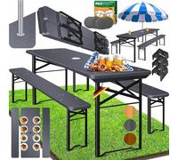 KESSER® Lot de 3 meubles de jardin pliable pour tente à bière 170 x 46 x 75 cm, 2 bancs à bière, 1 table à bière, table à bière, table à bière, table à café, ensemble de meubles en bois, 12