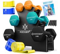 KESSER Lot de 3 paires d'haltères, 1 kg, 5 kg, 12 kg ou 18 kg, avec support de rangement, gym, musculation, en néoprène antidérapant