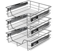 KESSER Lot de 3 tiroirs télescopiques, largeur d'armoire, 50 cm, en acier inoxydable chromé, pour armoire de cuisine, anthracite