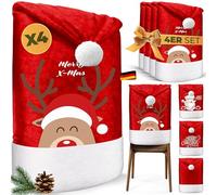 KESSER® Lot de 4 Housses de Chaise de Noël de qualité supérieure - Bonnet de Père Noël - Décoration de Noël pour chaises - Housse de Chaise au Design de Noël - Renne