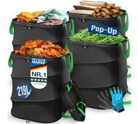 KESSER® Lot de 4 sacs de jardin Pop-Up 219L - Sacs à feuilles, sacs à déchets de jardin incluant des gants | Autoportants avec poignées - Stables, robustes et pliables | Sacs à feuilles, sacs de tonte