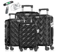 KESSER Lot de 4 valises de voyage - En ABS - Rigide - Avec serrure à combinaison, balance à bagages et portefeuille de voyage - Roulettes à 360 ° - Bagage à main et grande valise pour chariot