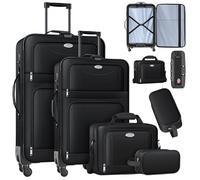 KESSER® Lot de 4 valises de voyage - Sac à roulettes en tissu avec serrure TSA - Roulettes à 360° et poignée télescopique - Sac cosmétique - Valise légère et grande