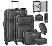 KESSER® Lot de 4 valises de voyage - Valise à roulettes en tissu avec serrure TSA à 3 chiffres - Roulettes à 360° et poignée télescopique - Sac cosmétique - Valise légère et grande valise pour le