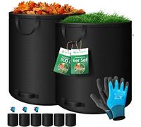 KESSER Lot de 6 sacs de jardin de 500 l, avec gants, autoportants, 4 poignées, robustes et pliables, pour couper la pelouse, pour déchets de jardin, coupe verte, noir