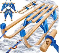 KESSER® Luge en Bois Premium Luge Pliable Luge Pliante pour Enfants jusqu'à 120Kg Luge pour Enfants 110cm en Bois de hêtre INCL. câble de Traction coulisseurs Patins métalliques