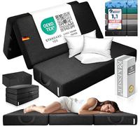 KESSER Matelas pliant de 140 x 195 x 15 cm, matelas pour invités à 3 couches, pliable pour tabouret, matelas en mousse de 25 kg/m³, extra-épais, 15 cm, respirant, lavable, housse amovible