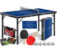 KESSER® Mini table de ping-pong avec raquettes de ping-pong, balles de tennis de table et filet TT | Intérieur | Voyage, plaque laminée + pliable - Design de valise, enfants et adultes - 153 x 76,5 cm